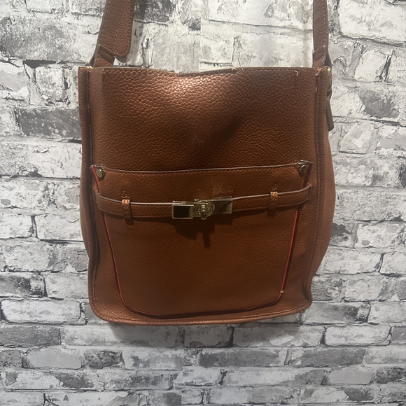 EUC Target Brown Faux Leather Shoulder Bag Attached Pouch Luggage Tag Included - Picture 2 of 12